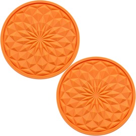 MEAJOO 2 Pack Silicone Car Cup Holder Coaster – 2.75 Inch Non-Slip Drink Mat, Universal Fit for Most Vehicles – Cute & Functional Auto Accessories (Orange)