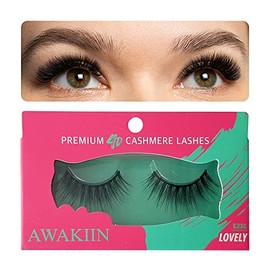 AWAKIIN 4D Premium Cashmere Natural False Lashes Fake Natural Eyelashes - Fluffy Wispy Lashes Natural Look Eye Lashes - Dramatic Long Natural Lashes - Volume Wispies Eyelash Extension Strips (Lovely)