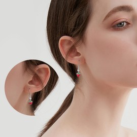 DAYLINLOVE Strawberry Earrings 925 Sterling Silver Strawberry Dangle and Drop Asymmetric Earrings Strawberry Jewelry Gift for Women Strawberry Lovers