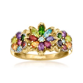 Ross-Simons 1.34 ct. t.w. Multi-Gemstone Floral Ring in 18kt Gold Over Sterling. Size 8