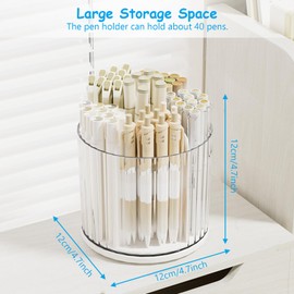 SAYEEC Desk Pencil Pen Holder, 6 Slots Rotating Desk Organizer Makeup Brush Holder Pencil Cup Pot, Desktop Stationery Supplies Organizer Storage Box Caddy for Office School Home Art Supply (White)