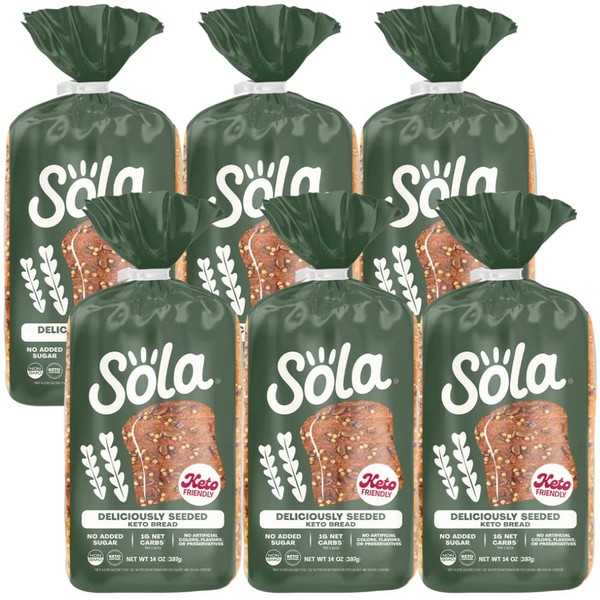 Sola Keto Bread, Deliciously Seeded - Non-GMO, No Added Sugar, Low Calorie, 1g Net Carbs (Case of 6)