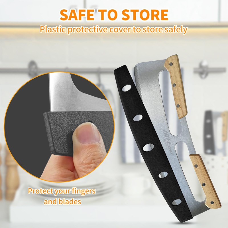 ALLTOP Pizza Cutter Rocker,Stainless Steel Blade Knife With Double Wooden