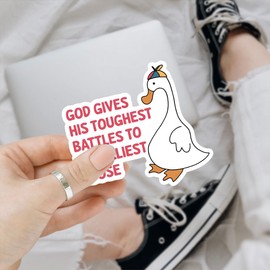 3 Pcs Funny Goose Sticker, God Gives His Toughest Battles to His Silliest Goose Sticker, Goose Lovers Vinyl Sticker 3 Inches for Laptops, Water Bottles, Notebooks, Meme Humor Gift for Animal Lovers