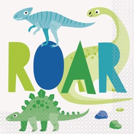 Unique Blue & Green Dinosaur "Roar" Disposable Luncheon Napkins (Pack of 16) - Perfect for Dinosaurs-themed Parties & Celebrations