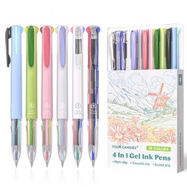 Four Candies 6 PCS Multicolor Pen, 0.5mm Colored Pens, 4-in-1 Multicolor Ink Pens, 18 Colors Retractable Ink Pens for Office, School Supplies