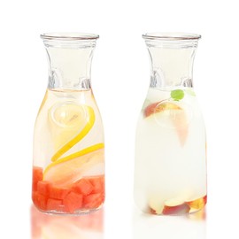 2 Pcs Glass Carafe with Lids, 1 Liter Juice Containers with Lids for Fridge Clear Mimosa Bar Beverage Pitcher for Water, Juice, Milk, Lemonade