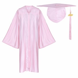 Newrara Adult Shiny Graduation Cap and Gown Tassel Set for High School & Bachelor (45, Pink)