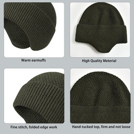 Enwokran Knit Beanie Hat Warm Winter Hats Unisex Stretchy Windproof Earflap Knit Skull Cap Slouchy with Ear Warmer for Running Fishing Skiing Cycling Outdoor Sports (ArmyGreen)