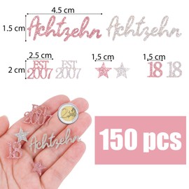 MEJOSER Pack of 150 18th Birthday Girls Decoration, Confetti with Glitter 2007, Table Decoration 18th Birthday Decoration, Birthday Decoration 18 Gifts for 18 Years Girls, Rose Gold