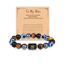 Nifsun Zodiac Triple Protection Evil Eye Bracelet for Son Husband Boyfriend Brother Man Birthday Christmas Anniversary Jewelry Gifts (Taurus, Men)