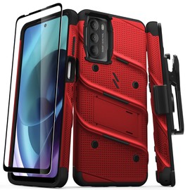 ZIZO Bolt Bundle for Moto g Stylus 2022 Case with Screen Protector Kickstand Holster Lanyard - Red