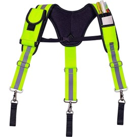 Dr.TOUGH Tool Belt Suspenders for Men Carpenter Tool Belt with Suspenders Padded Tool Belt Suspenders With Magnet Pocket (Fluorescent Green)