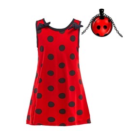 Dressy Daisy Girls Ladybug Polka Dots Red & Black Nightgown Dress Up Costume with Necklace Fancy Birthday Party Sleepwear Size 8