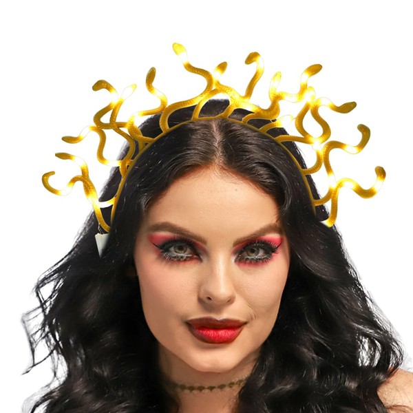 JAKAWIN Light Up Snake Headband Glowing Medusa Headpiece Rave Costume