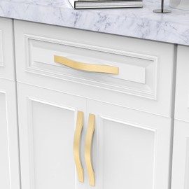 FURNIWARE Pack of 10 Brass Kitchen Handles, D-Shape Drawer Pulls 160mm(6.3 Inch) Hole Center, Hardware Modern Kitchen Cabinet Door Handles, for Kitchen and Bathroom Cabinets Cupboard