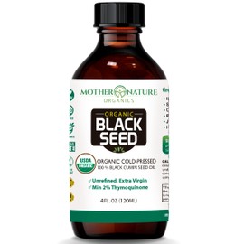 Mother Nature USDA Organic Black Seed Oil – Cold Pressed, Unrefined & Vegan Nigella Sativa, High Thymoquinone (2%+), Omega 3 6 9 for Immune, Joint & Heart Support, Hair & Skin, Non-GMO, 4oz