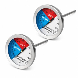BBQ Smoker Thermometer, 2-Inch Dial Temperature Gauge with Fahrenheit and Heat Indicator, Stainless Steel Probe, 2-Pack, 550°F Range, Waterproof (2 Inch)