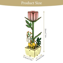 AUAUY 3D Puzzle DIY Wooden Flower, Bloom Craft Model Kits, Adults Eternal Flowers Romantic Gift and Home Décorfor Women Mom Christmas, Birthday, Valentine's Day, Mother's Day (Pink Rose)