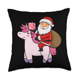 Christmas Cloths Girls Kids Toddlers Gifts Santa Riding Unicorn Christmas Cute X-Mas Pajama Girls Kids Throw Pillow, 18x18, Multicolor