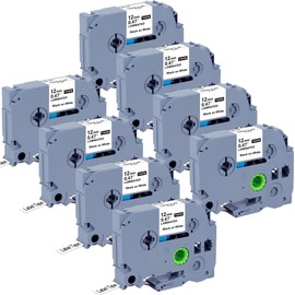 12mm 0.47 Laminated TZ 231 Relpace for Brother Label Maker Tape, P-Touch Label Tape Black on White Label Tape Compatible with PT-D210 PT-H110 PT-D220 PT-D400, 8 Pack