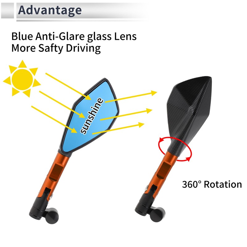 RATCHROLL 1 Set Universal Motorcycle Rear View Mirrors Adjustable Bar