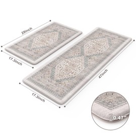 LEEVAN Kitchen Mats for Floor Non-Slip, Cushioned Anti Fatigue Mat 2 Piece, Multi Grey Memory Foam Kitchen Mat Waterproof, Ergonomic Standing Mat for Bar, Office,Desk, Laundry