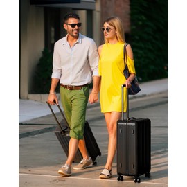 SunnyTour 20 inch Carry-on Luggage Hardside Lightweight Suitcase with Spinner Wheels TSA Lock Airline Approved Suitcase for Travel Business, Black