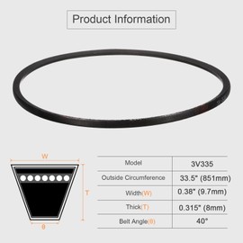 sourcing map 3pcs 3V335 Rubber V Belt 33.5" Length x 0.38" Width x 0.31" Thick, Industrial Power Transmission Belt