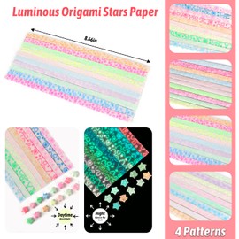 KIMOBER 840 Sheets Luminous Origami Stars Paper,10 Color Assorted Glows in the Dark Star Paper Strip for DIY Handmade Crafts