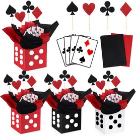 WinnerWhy 4 Sets Casino Party Decorations Themed Table Centerpieces Casino Night Table Party Toppers with White, Black, Red Dice Box Poker Cutouts and Sticks for Night Decor Birthday