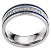 Mens Wedding Bands Stainless Steel CZ 8mm Blue Stripes Engagement