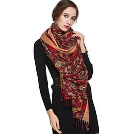 DANA XU Luxury 100% Pure Wool Oversized Extra Large Warm Floral Cashmere Pashmina Scarf Shawl And Wrap For Women Blanket Cape