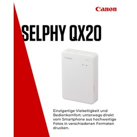 Canon SELPHY QX20 Mobile Photo Printer - Print Directly from Smartphone via Wi-Fi. Dye Sublimation Printing, 2 Sizes Sticker Paper and Charging via USB-C - White (Without Colour/Paper)