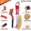 Hand Wire Brush Set 4 Pcs with Stainless Steel Brush