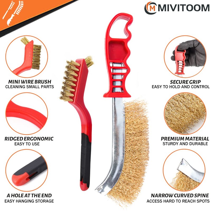 Hand Wire Brush Set 4 Pcs with Stainless Steel Brush