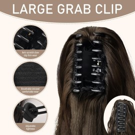 FREEORR Claw Clip Ponytail Hair Extension, 14”Ponytail Clip in Claw Hair Extension, Long Curly Claws Clips in Pony Tail Extensions for Women, Natural Hairpiece- Dark Brown