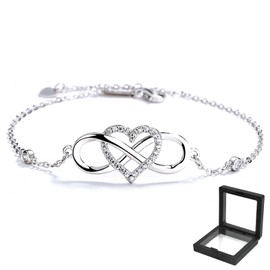 GWAWG Silver Bracelet, Delicate Silver Love Heart Bracelet for Women, Cubic Zirconia Adjustable Bracelet Jewellery Gift for Ladies Birthday Christmas