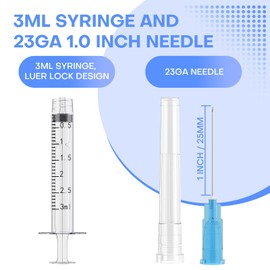 GODCREAT 3ml Syringes with 23 Gauge 1 Inch Needles Luer Lock Disposable Industrial Accessories for Lab, Individually Packaged of 100