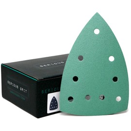 Serious Grit - 120 Grit 4" x 6" Delta (100mm x 150mm) Triangle Sanding Sheets - Fits Festool DTS 400 & Mirka DEOS Delta Sanders - Heavy-Duty Hook & Loop Film Sandpaper for Detail Sanders - 50 Pack Box