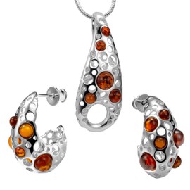 Copal Women's Amber Jewellery Set Silver 925 Adjustable Chain Nickel Free & Allergy Friendly Gift Wrapping & Gift Ideas for Women, Amber, Amber, amber jewellery set