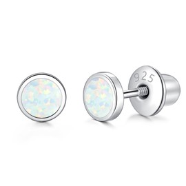 LUCKMORA 925 Sterling Silver Opal Earrings Stud with Screwback Cubic Zirconia for Women Earring With Screw Backs Hypoallergenic for Girls (opal)