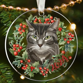 Tabby Cat Christmas Ornament - Tabby Cat Lover Gifts for Women, Men - Tabby Cat Ornaments for Christmas Tree - Tabby Cat Kitten Xmas Tree Ornaments for 2024 - Acrylic Christmas Ornament 2024