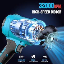 Cordless Leaf Blower, Leaf Blower Cordless with Battery and Charger, Portable Lightweight Handheld Blower, Extended Nozzle, Turbo Jet Blower for Lawn Care, Patio Cleaning, Leaves, Dust (Blue)