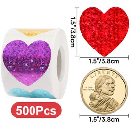 Anwyll Heart Stickers,500Pcs 1.5Inch Valentines Day Heart Stickers,Glitter Colored Heart Stickers,Heart Shaped Stickers for Kids Reward,Self-Adhesive Love Stickers for Envelope Seal Birthday Wedding
