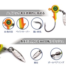 9KM DWLIFE 3D Fisheye Spinner Jig Head Hooks - Underspin Crappie Fishing Jig Head with Willow Blade Lure Hooks Jig Head Set 1/4 oz (10 pcs)