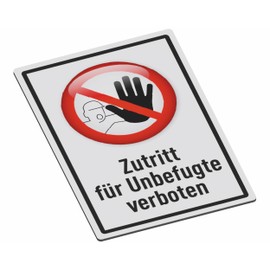 SCHILDER Systeme Information Signs - Prohibited Access for Unauthorised Persons - 3 mm Aluminium Dibond Sign - 30 x 20 cm - Waterproof and Weather-Resistant for Outdoor Use - Rustproof - Made in