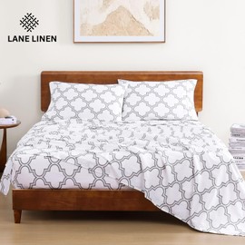 LANE LINEN LANE LINEN 100% Organic Cotton Printed California King Sheets Set, 4-Piece Soft & Comfy Sustainably Produced Oeko-Tex Certified All Season Naturally Cooling Cal King Sheets - Trellis Silver