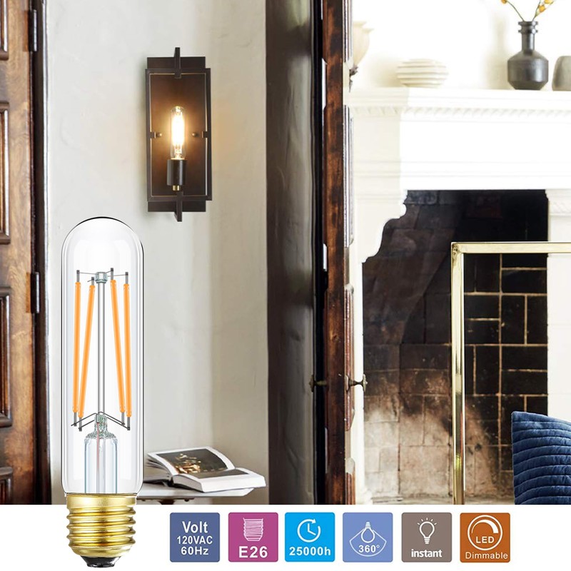 Dimmable T10 LED Bulb 8W Equal E26 Edison Bulb 75