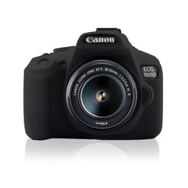 Easy Hood Soft Silicone Camera Case Cover for Canon Rebel T6/1300D, T7/1500D DSLR - Black with Button Marking